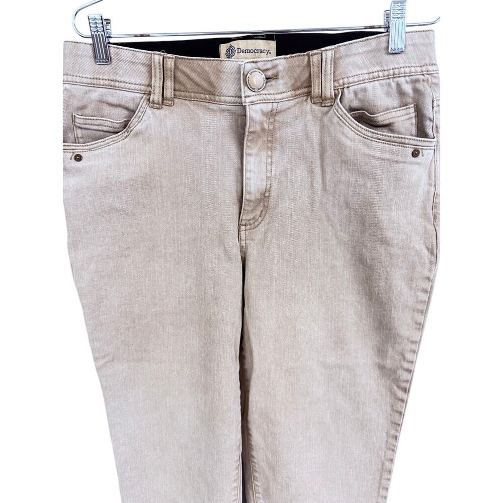 Democracy “Ab” Technology Cropped Jeans Size 12 Beige Raw Hem Neutral Denim - Picture 3 of 6